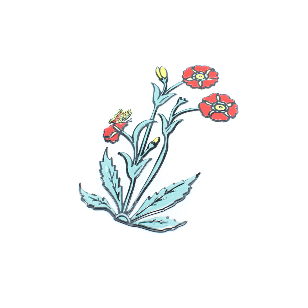 Термоаппликация резиновая Цветы Голубь Бабочка 11,5*20см красно-зелено-желтый и белый фон, шт. Термопереводки Цветы, Птицы