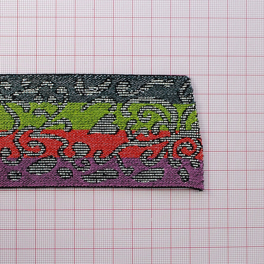 Резинка Узор 6см, черный, салатный, зеленый, розовый, фиолетовый, серебряная нить, 50ярд. Резинка