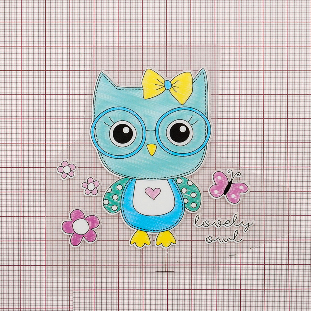 Термоаппликация Сова, бант 8*7,4см,  голубой, зеленый, розовый, желтый, черный, шт. Термопереводки Детские