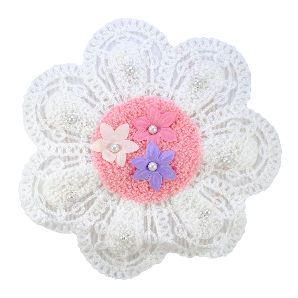 Аппликация круж. приш. Ромашка 18*18см, крем, св.-роз., цветочки, жемчуг, шт. Аппликации Пришивные Кружевные Вязаные