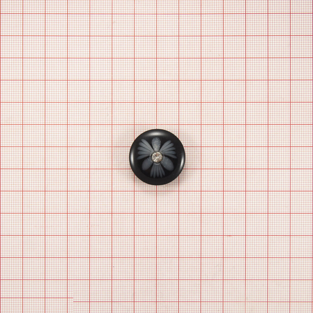 Пуговица №2987-44 черная / цветок, 1 камень. Пуговица декоративная