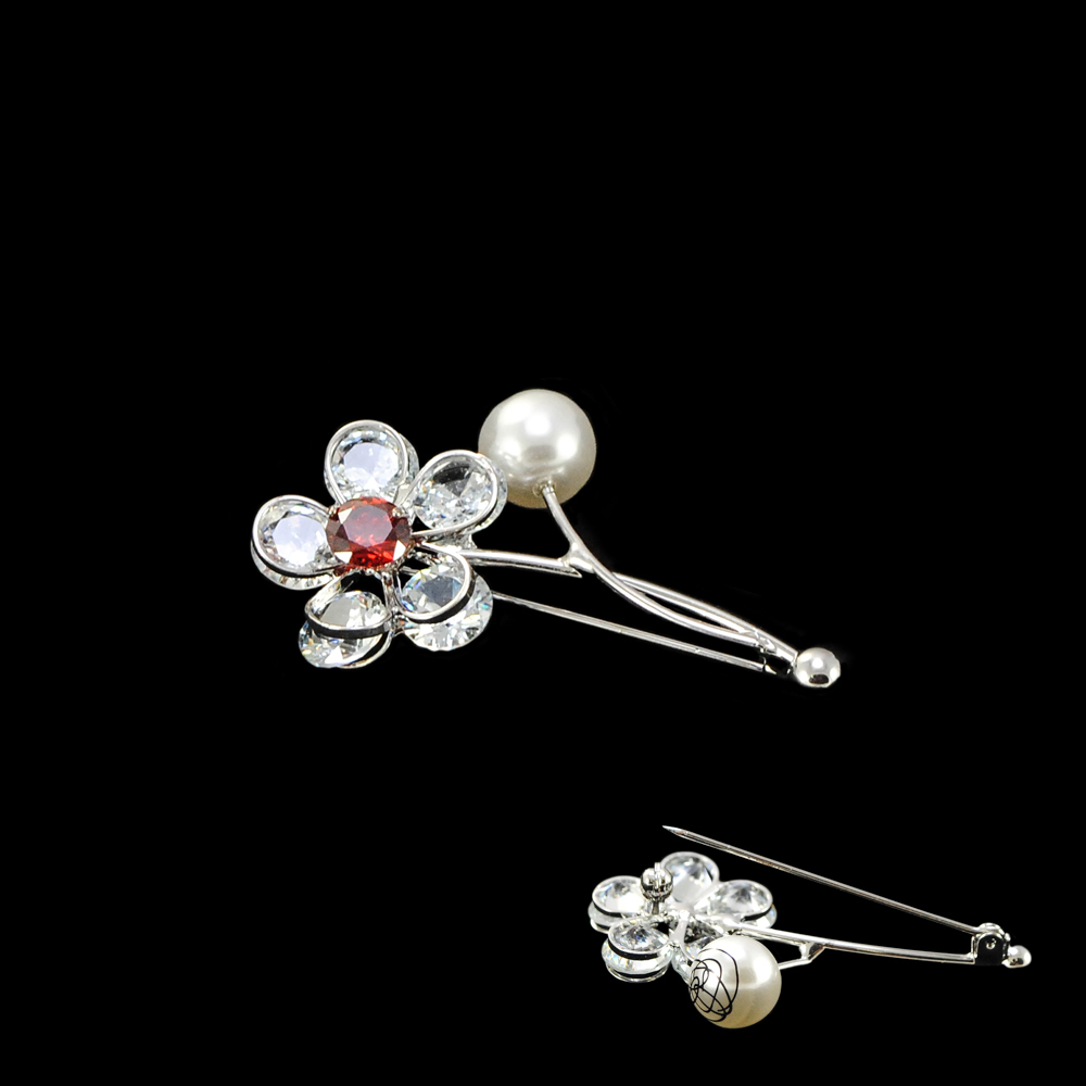 Брошь Цветок NIK, Рубин, белые камни, шт. Броши