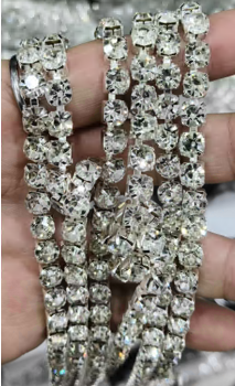 Тесьма из страз, 6мм, никель, белый, ярд. Тесьма из страз