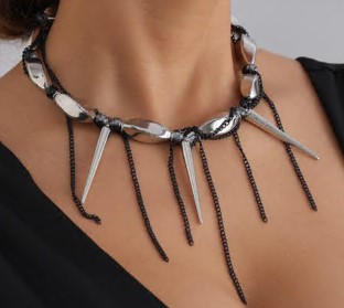 Украшение на шею Колье, 41+6см, черный, серебро, цепи, камни, шт. Украшения