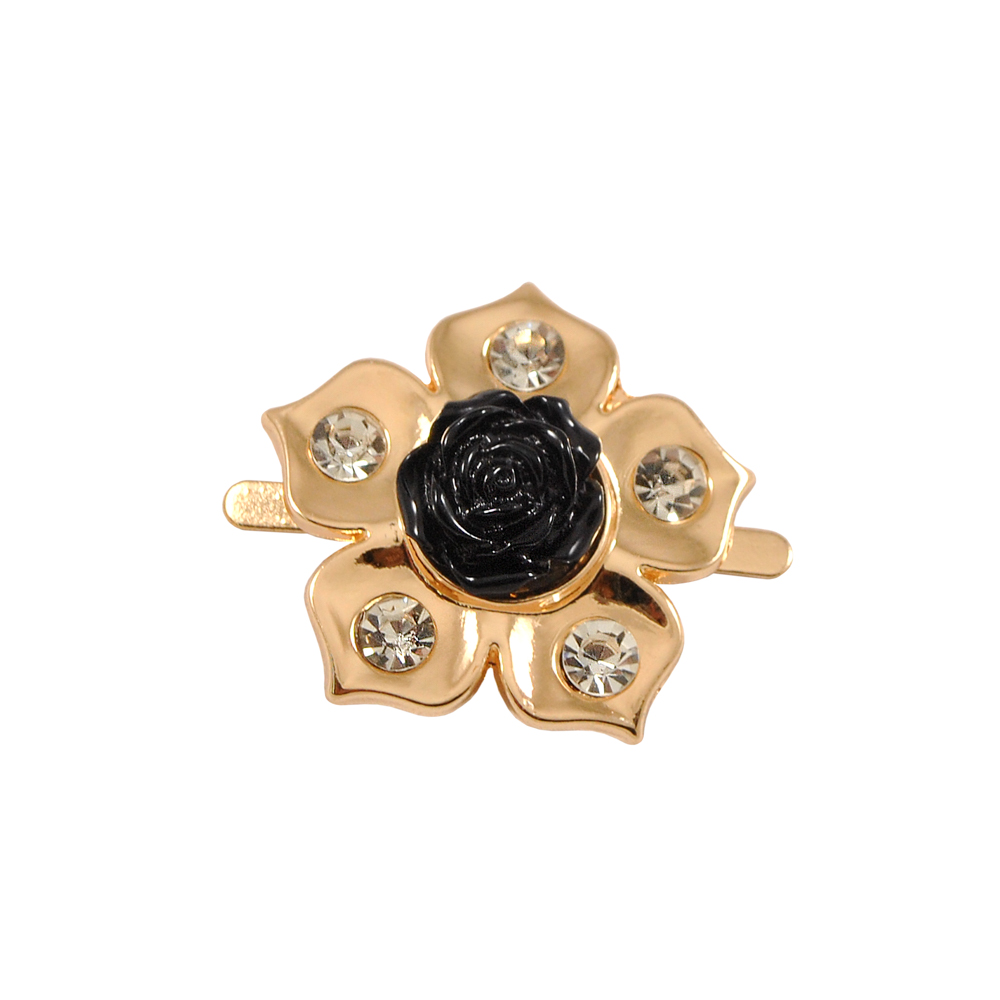 Краб металл Цветок с черным камнем 30*25 золото, белые камни, черный камень, шт. Крабы Металл Цветы, Жуки