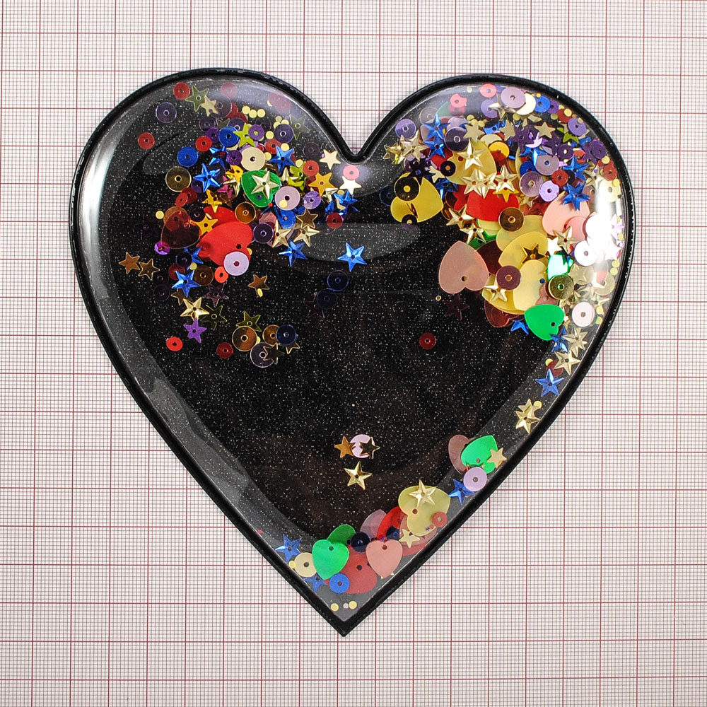 Аппликация пришивная силиконовая Аквариум Сердце, 15*15см, черный, синий, желтый, зеленый, розовый, оранжевый, фиолетовый, бирюзовый, шт. Аппликации Пришивные Резина, Силикон