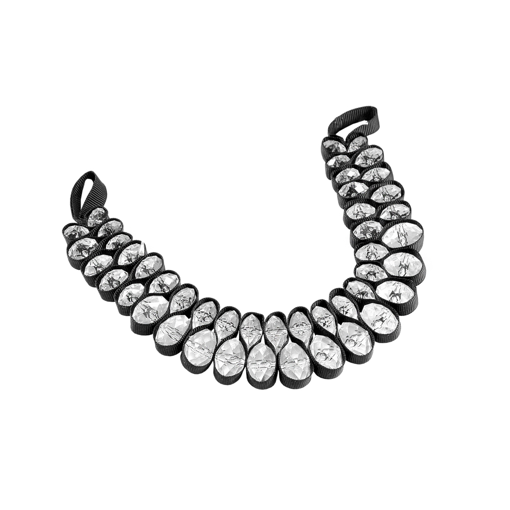 Воротник BS-007 черный 19*11см прозрачные камни в ленте, Петли, шт. Воротники