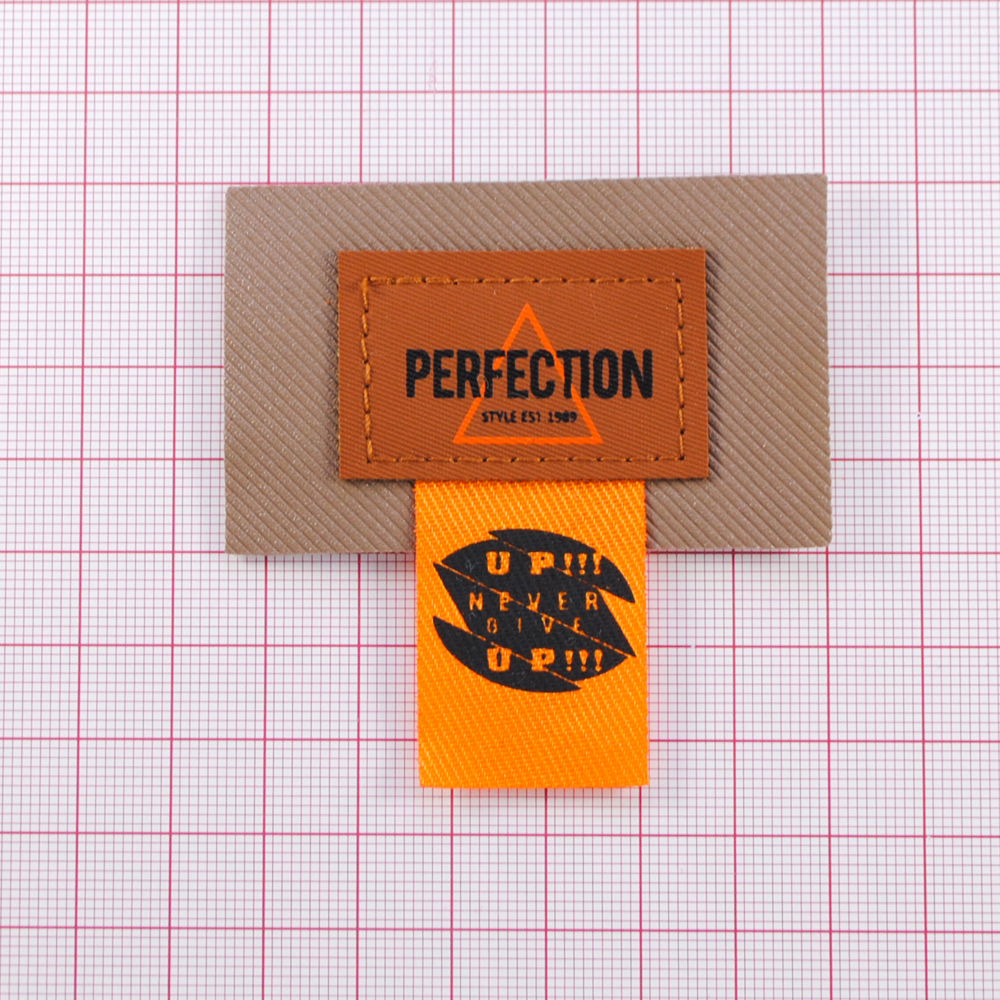 Лейба ткань и к/з Perfection, 6,5*4см (6,5см с флажком), оранж., чёрн., коричн., шт. Лейба Ткань