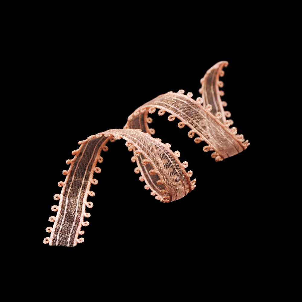 Тесьма органза с петельками 2,5см персиковый, 100ярд. Тесьма