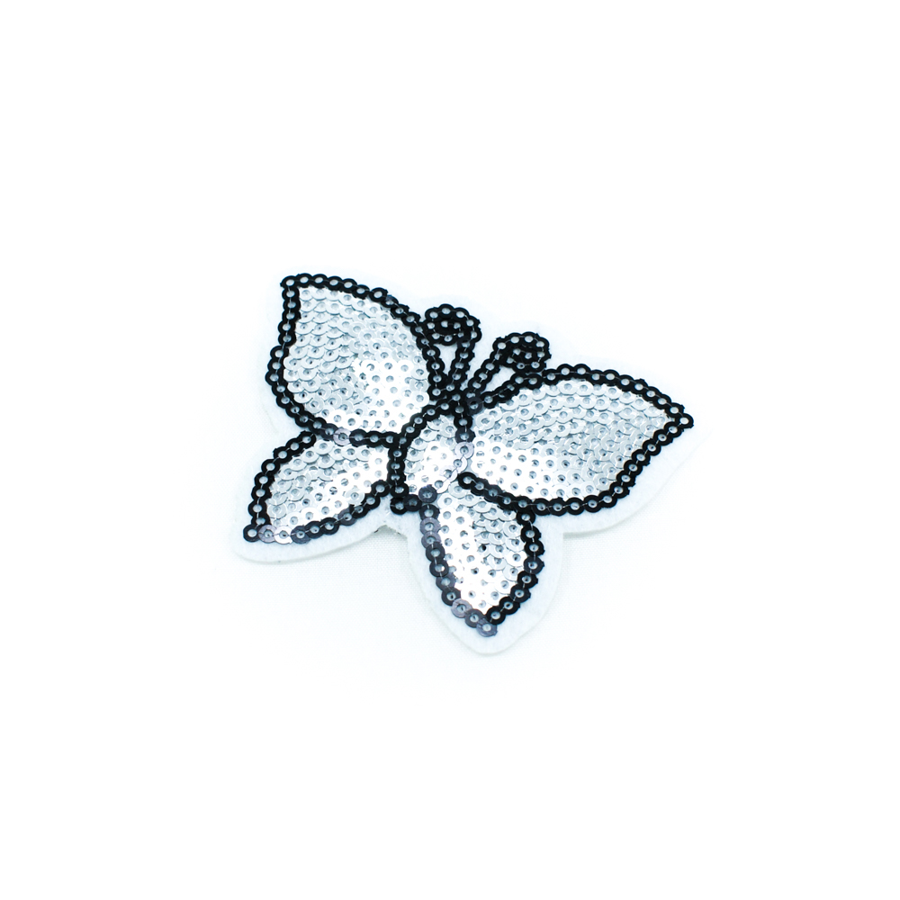 Аппликация клеевая пайетки Бабочка 7,2*5,3см черные, серые пайетки, шт. Аппликации клеевые Пайетки