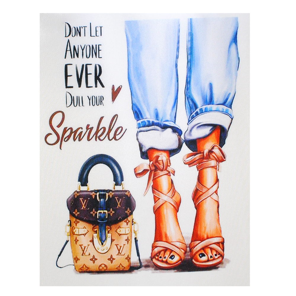 Аппликация пришивная Девушка в джинсах, сумка, 18*23см, беж /алтас/, шт. Аппликации Пришивные Постер