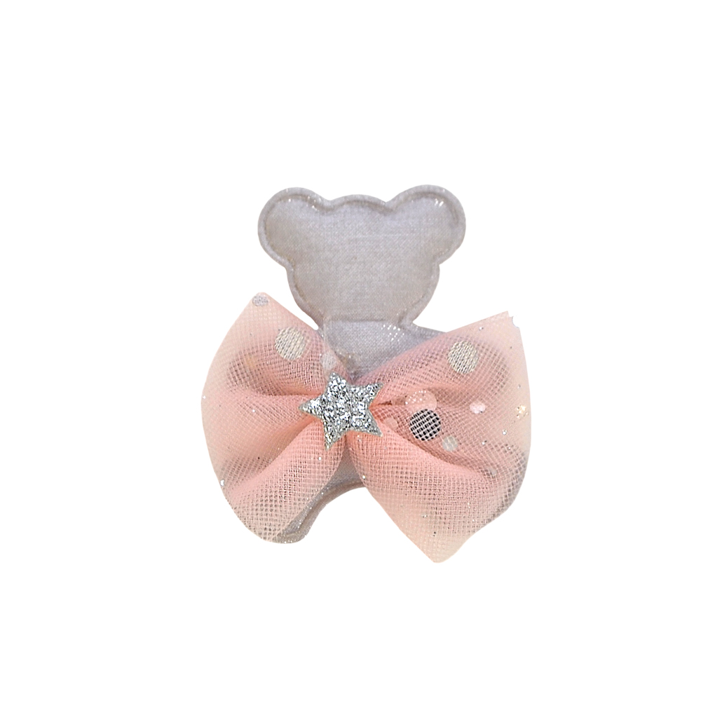 Аппликация тканевая пришивная детская Мишка с бантом, 4,5*4,5см, серый, розовый, шт. Нашивка Детская