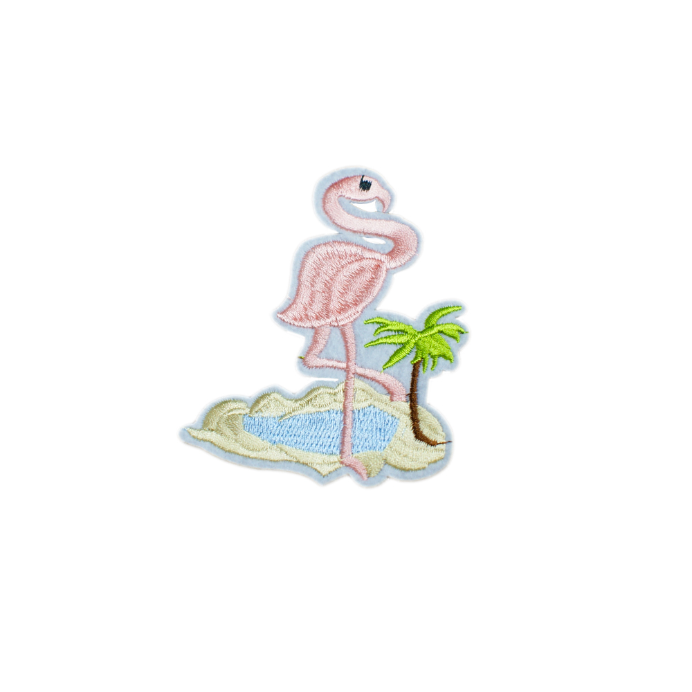 Аппликация клеевая вышитая Фламинго 9*6,5см розовый, черный, голубой, зеленый, коричневый, шт. Аппликации клеевые Вышивка