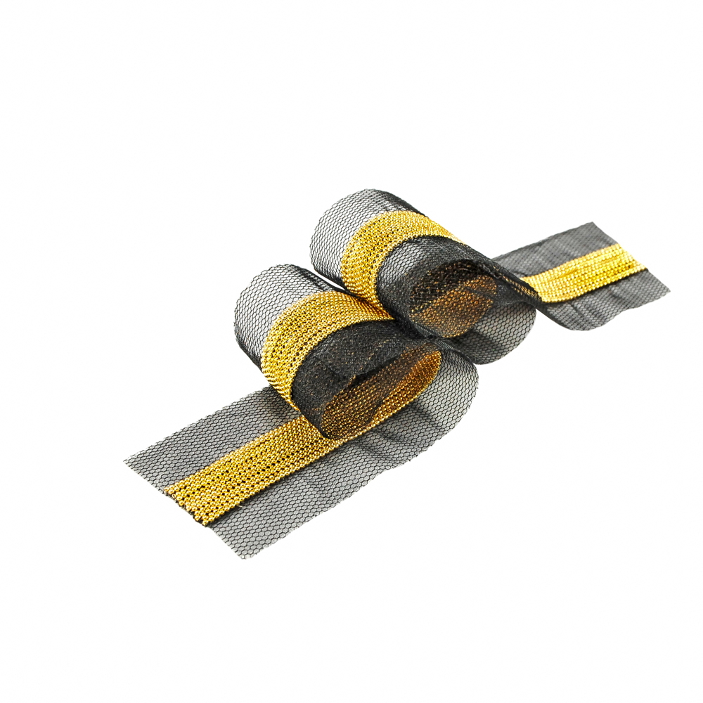 Тесьма Сети 4см черный и золото цепь шарик, 50ярд. Тесьма