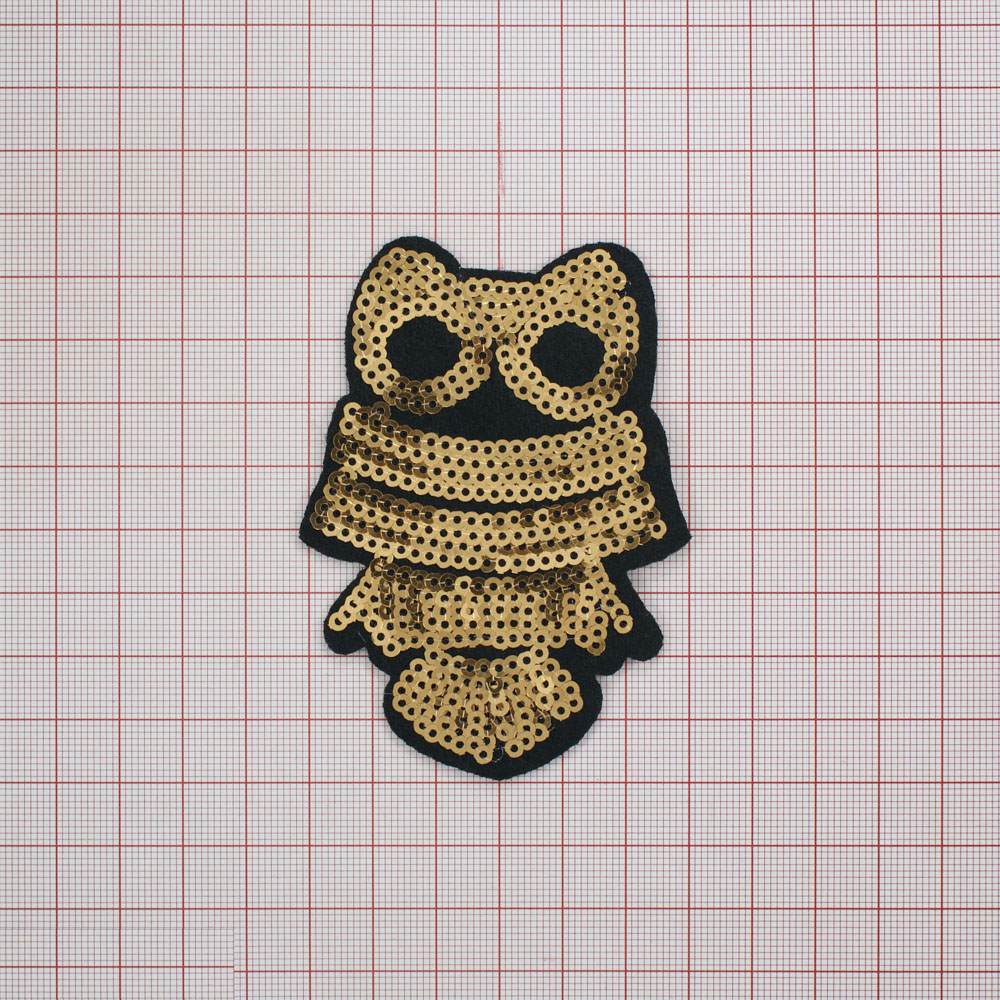 Аппликация клеевая пайетки Сова 6,3*9см золотые пайетки, шт. Аппликации клеевые Пайетки