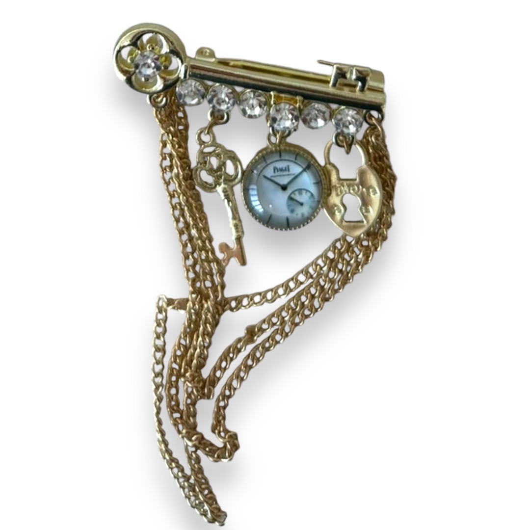 Булавка металл. Ключ, часы, замок, золото, белые камни, цепи, шт. Булавки