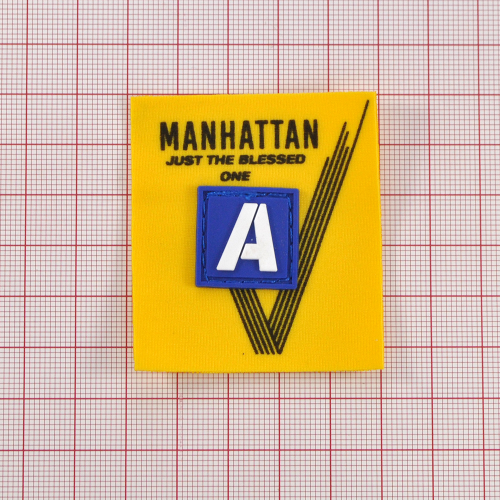 Лейба ткань и резина Manhattan, 4,9*5,5см, черный, желтый, синий, белый, шт. Лейба Ткань