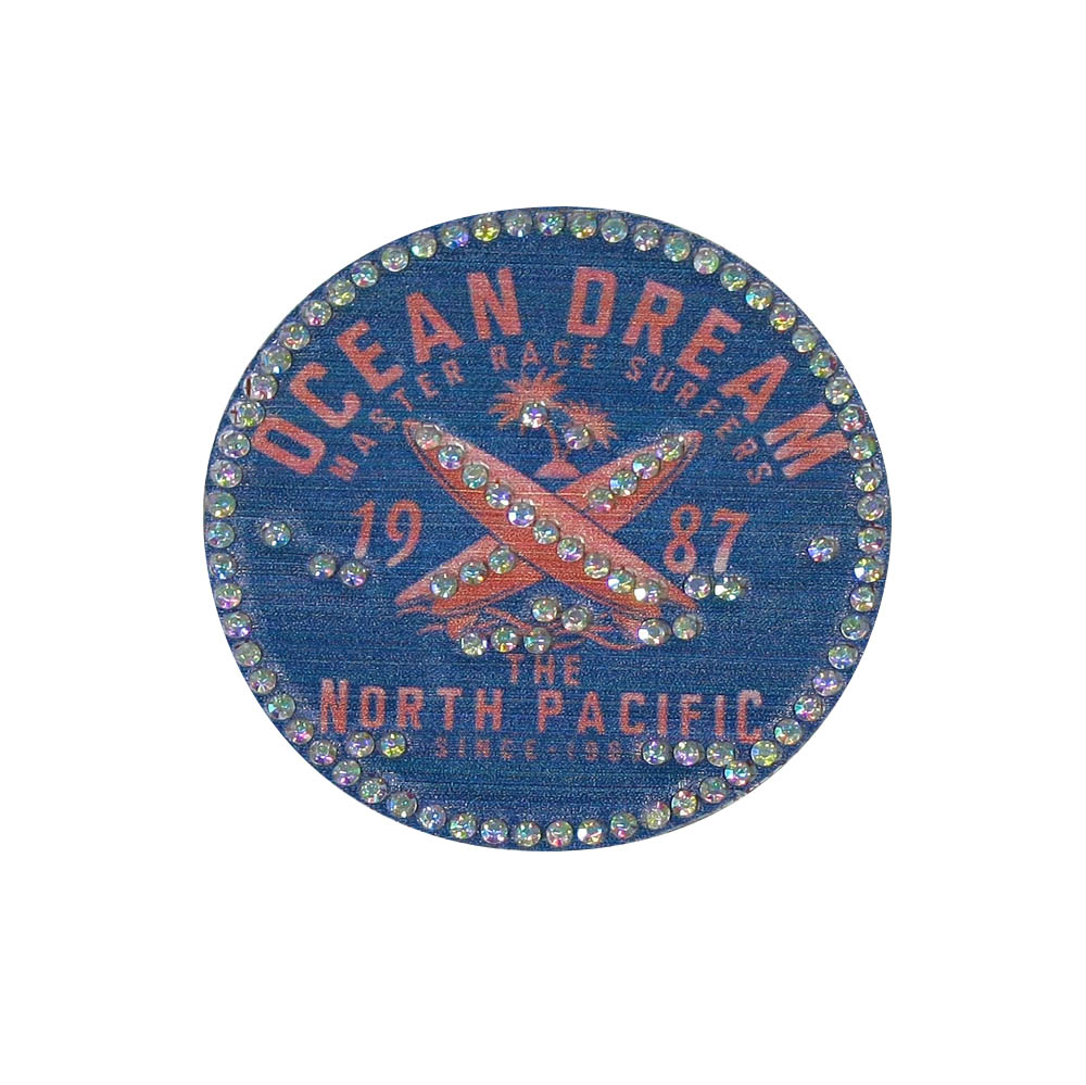 Аппликация клеевая кожзам стразы Ocean Dream 59мм синий, коралловый рисунок, золото камни, шт. Аппликации клеевые Кожзам
