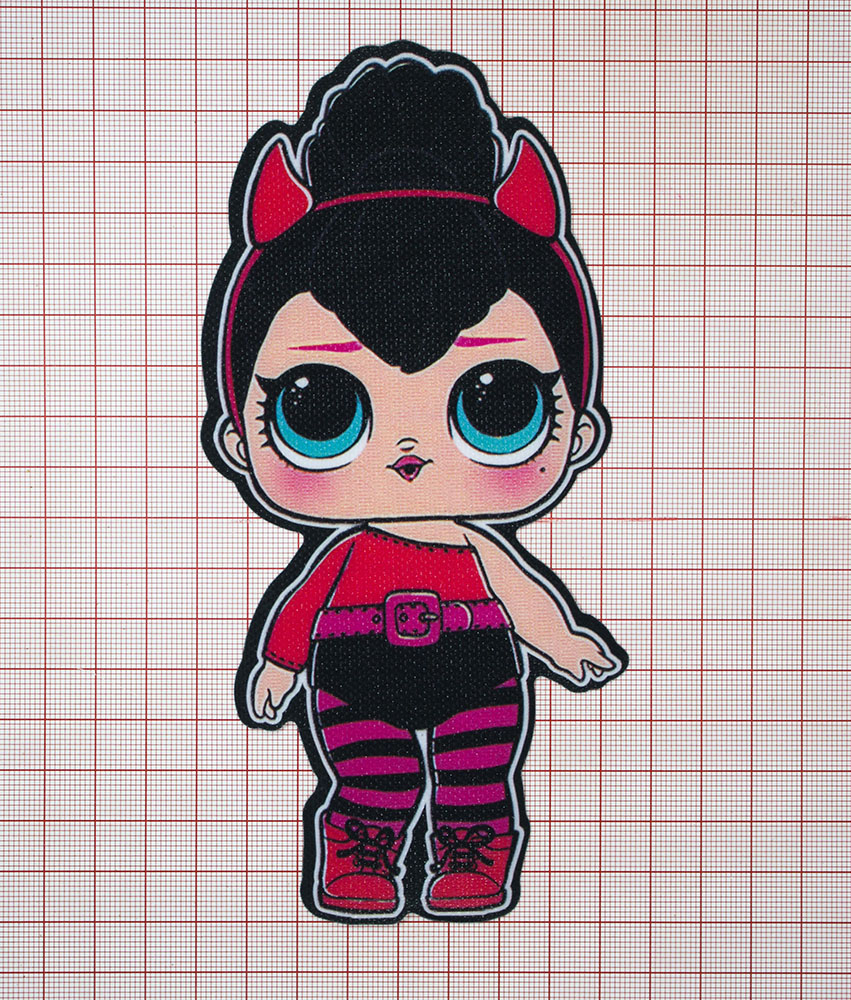 Нашивка глиттер Кукла L.O.L. (Чертенок) 15.5*9см красная, шт. Нашивка Глиттер