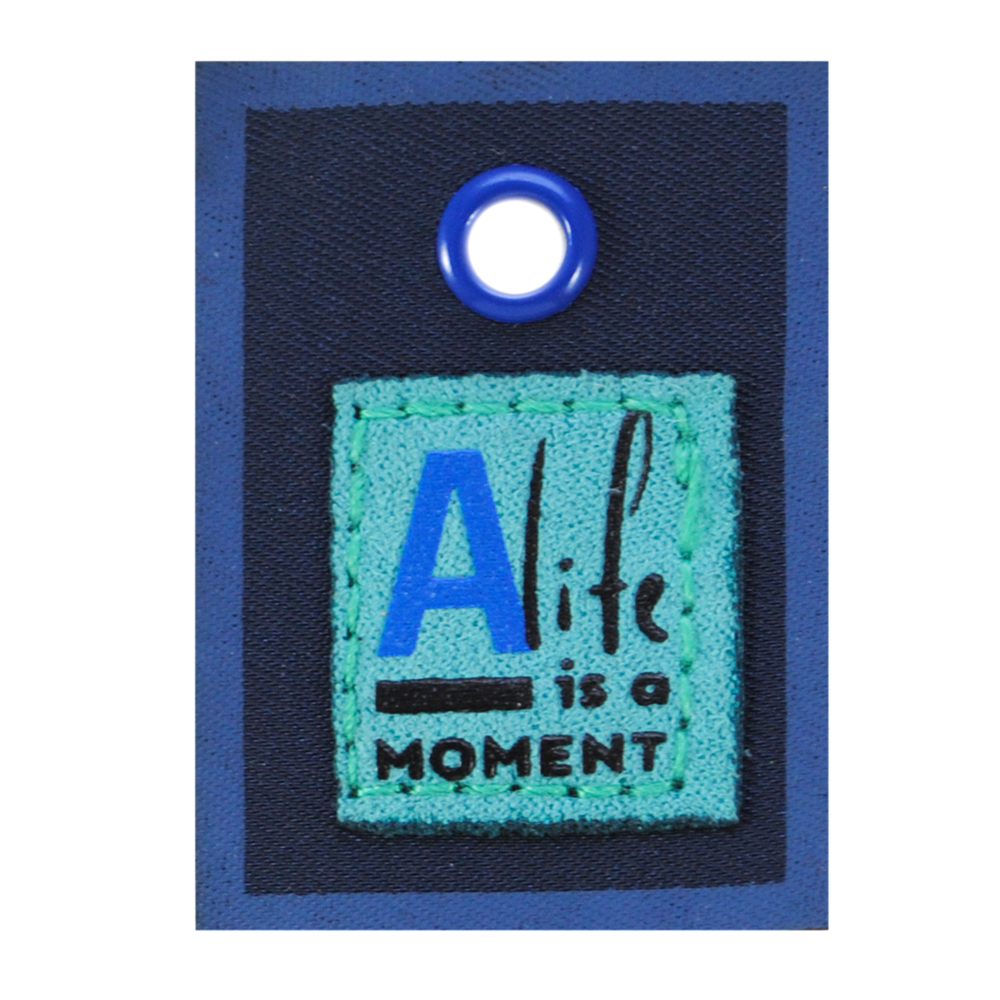 Лейба ткань., Alife is a moment, блочка син., 4.7*3.4см, бирюза.,черн., син, шт. Лейба Ткань