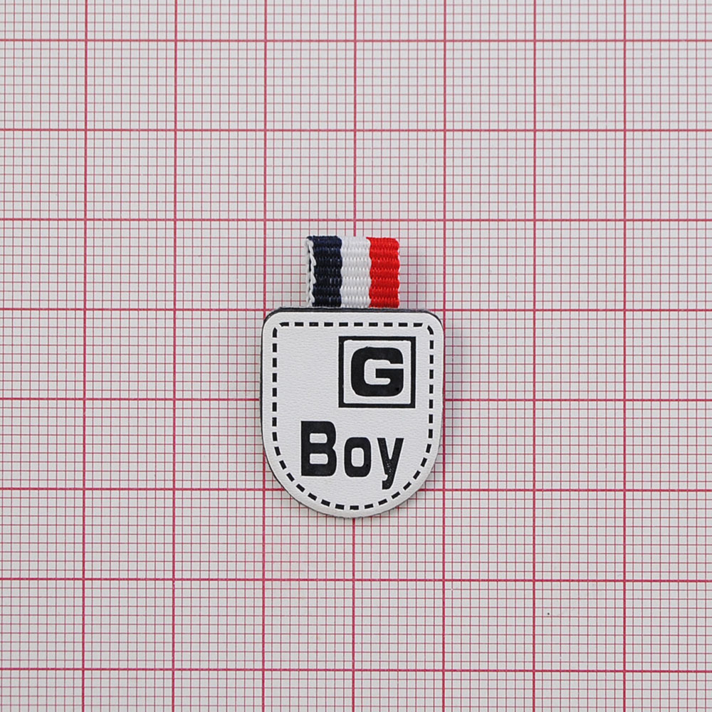 Лейба кожзам Boy G 22*20мм белая, черная, тесьма. Лейба Кожзам