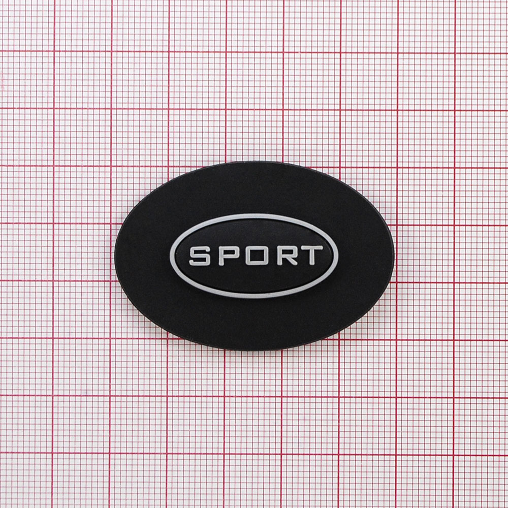 Лейба № 34 SPORT овал, черная, серый, 5*3,4см. Лейба Кожзам