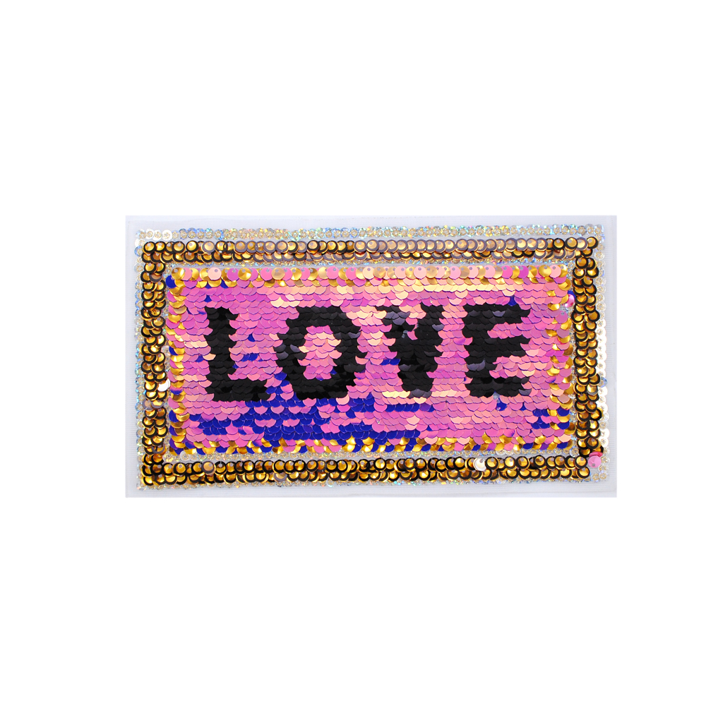 Аппликация пришивная пайетки LOVE, 20*12см, розовый, черный, синий, золотой, шт. Аппликации Пришивные Пайетки