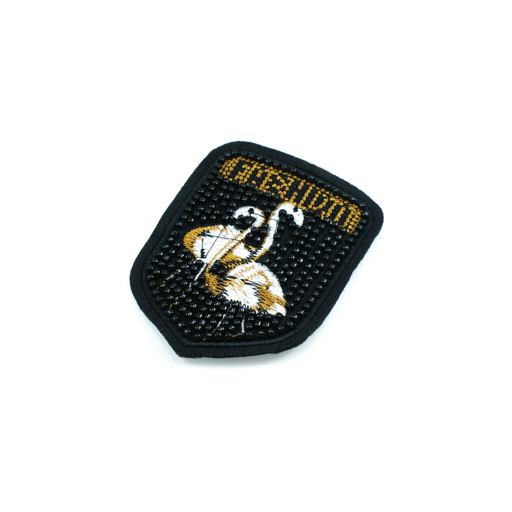 Нашивка тканевая бисер пришивная Фламинго 6,5*8,2см черно-бело-коричневая, черный бисер, шт. Нашивка Стразы, Бисер