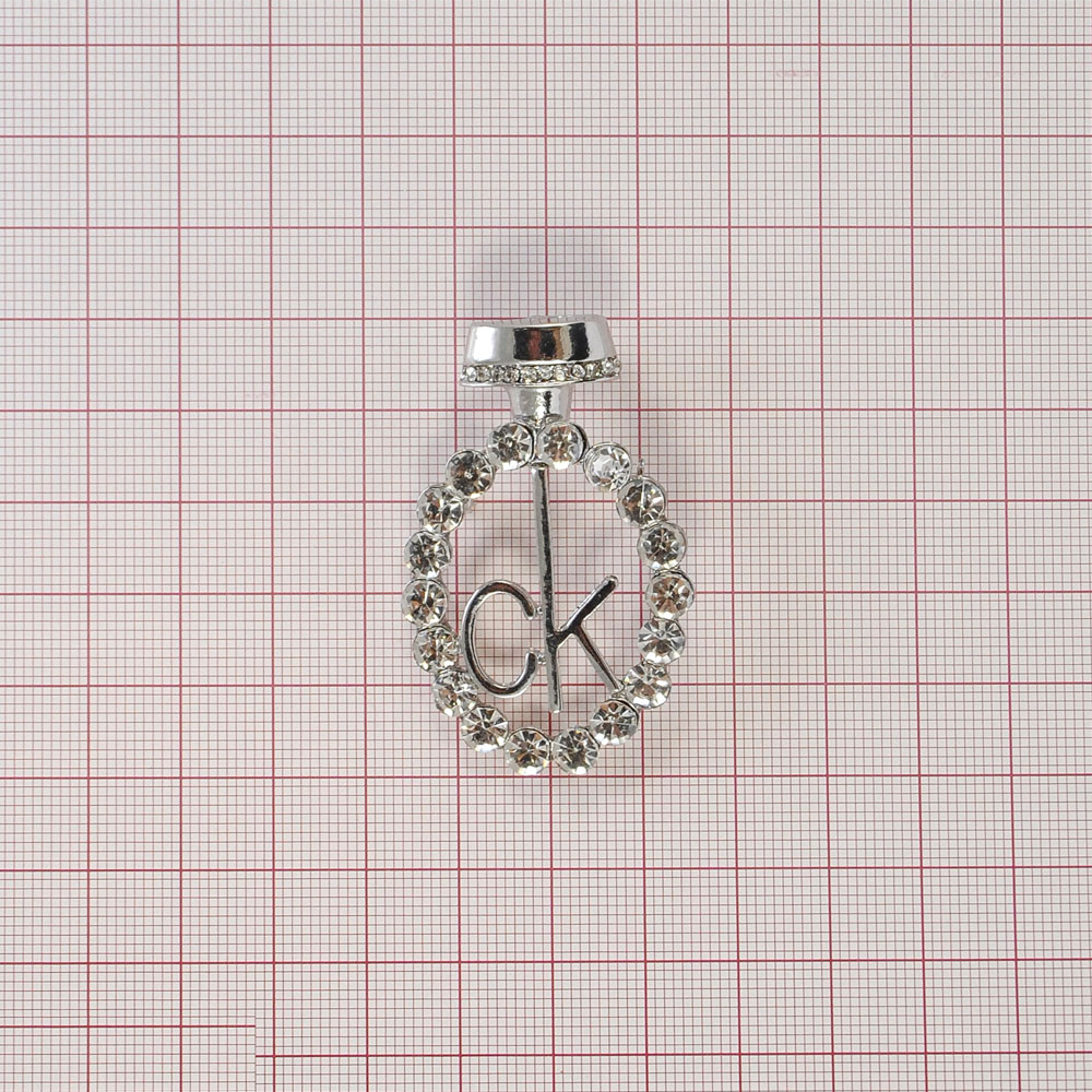 Брошь CK Флакон 32*50мм, NIKEL, белые камни, шт. Броши