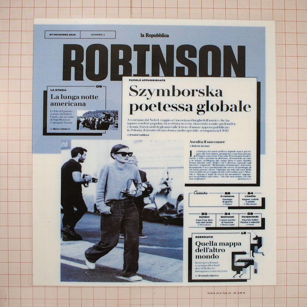 Термоаппликация Газета ROBINSON 22*20см белый, черный, серо-голубой, шт. Термопереводки Ассорти
