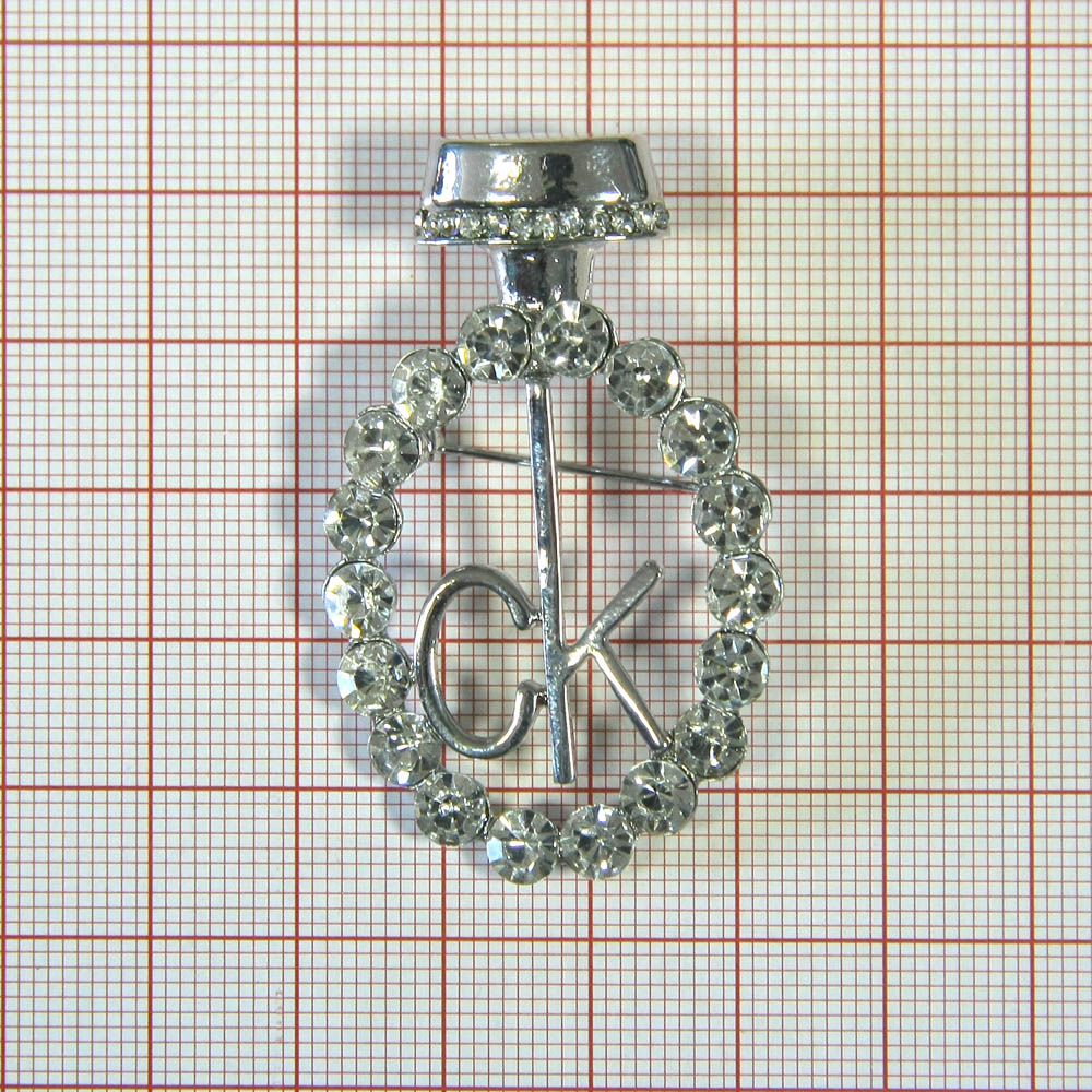 Брошь CK Флакон 32*50мм, NIKEL, белые камни, шт. Броши