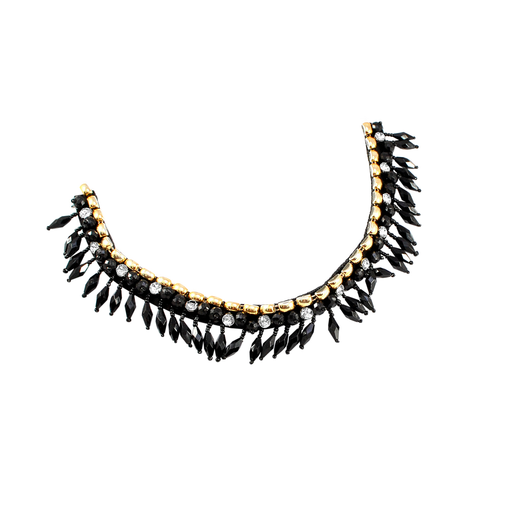 Воротник BS-008 24*12см черный, белые камни, GOLD, шт. Воротники