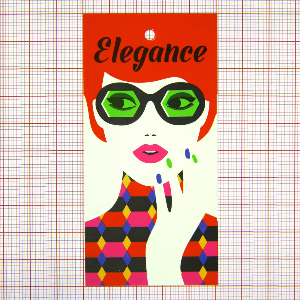 Этикетка бумажная Elegance 5*10см, Девушка в очках, глянцевая ламинация, шт. Этикетка бумага