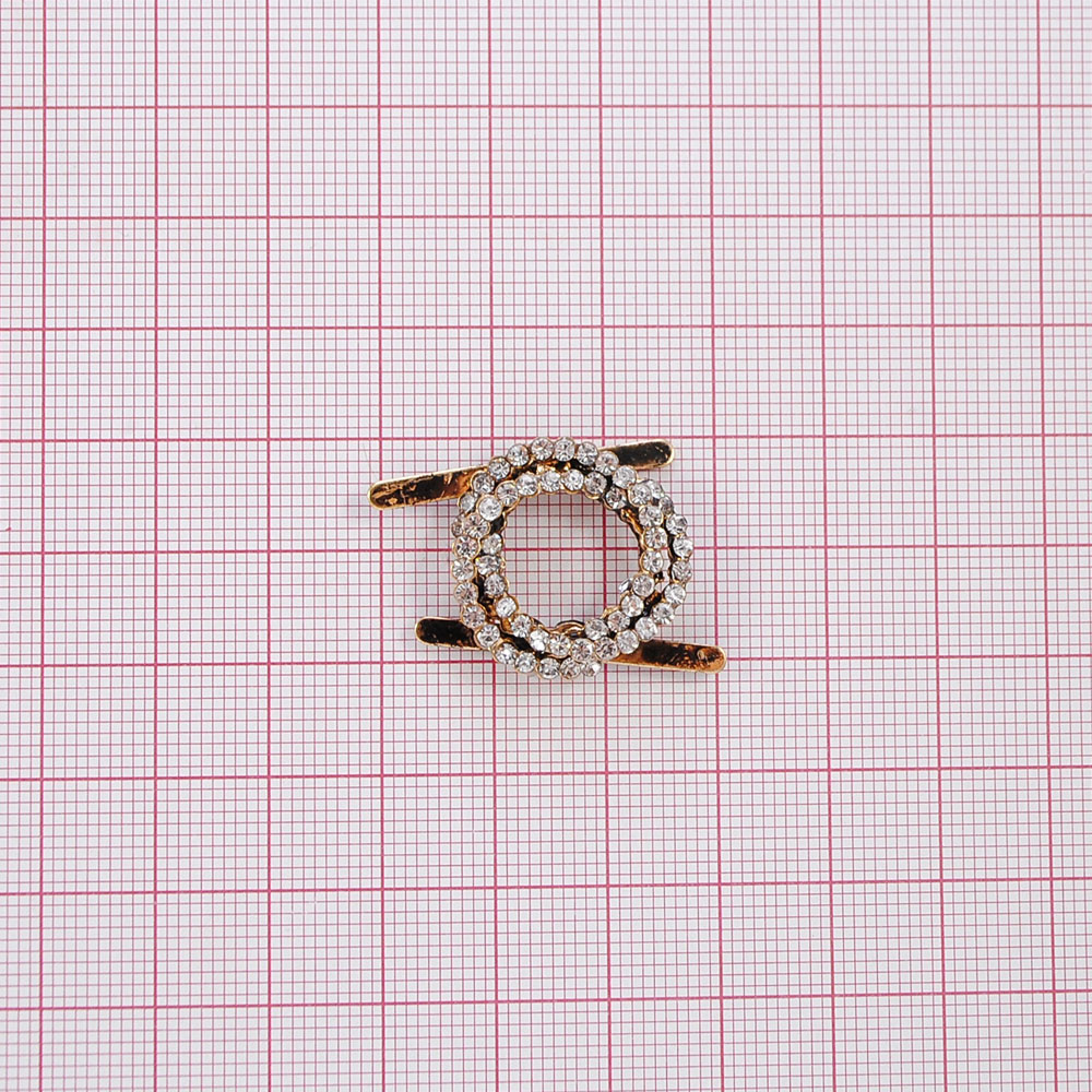 Краб камни в металле в 2 круга, 2.2*2.2см, antique gold, белый, шт. Крабы Металл Геометрия Декор