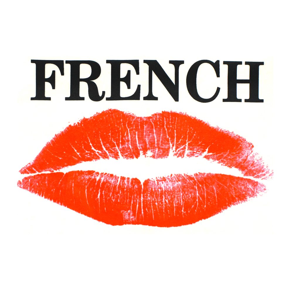 Термоаппликация Губы French 21*29см бежевый фон, красные губы, черный текст, шт. Термопереводки Сердца и Губы