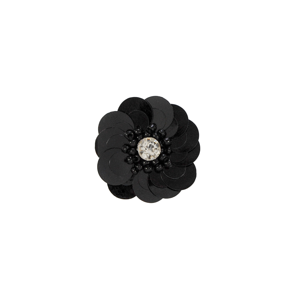 Аппликация декор обувная Цветок из пайеток 3*3см черный, белый камень crystal, шт.. Аппликации Пришивные Пайетки