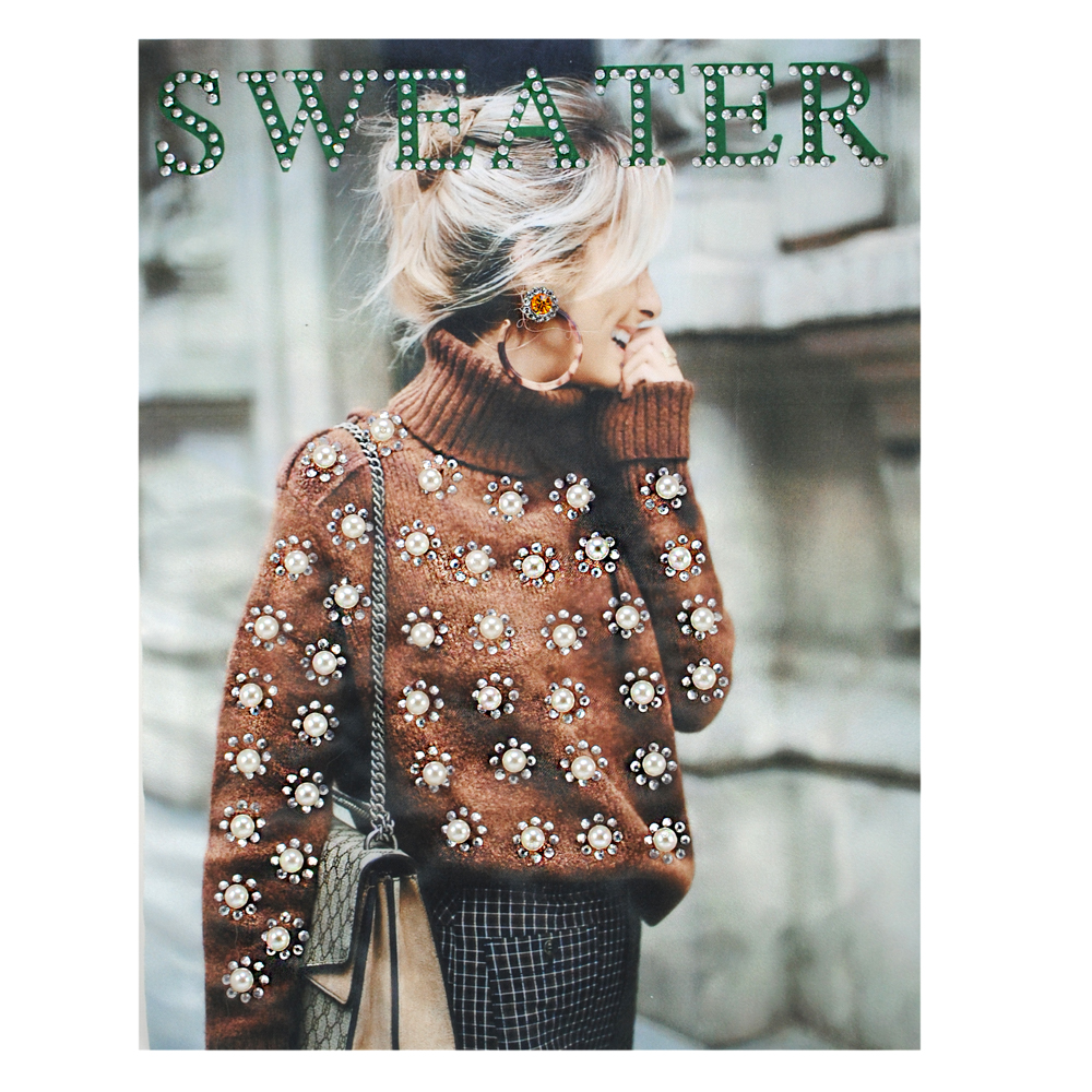 Аппликация пришивная со стразами SWEATER, 20*25,7см, коричневый, черный, жемчуг, бежевый, зеленый, шт. Аппликации Пришивные Стразы, Бисер, Металл