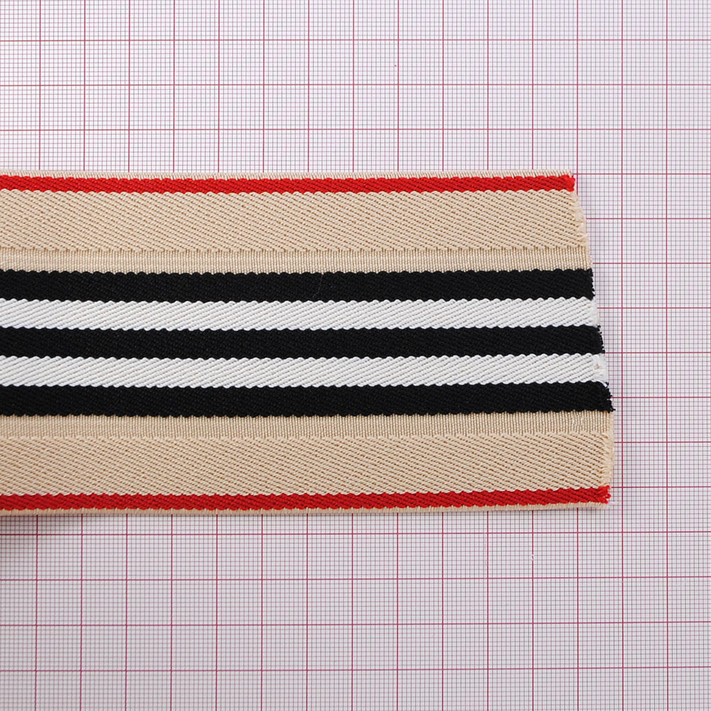 Резинка Полосы 7,6см, бежевый, черный, белый, красный, 50ярд. Резинка