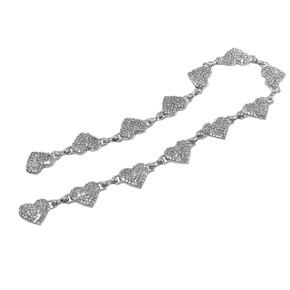 Тесьма металл и стразы Сердце в цепи, 2*1.2см, никель, ярд. Тесьма из страз