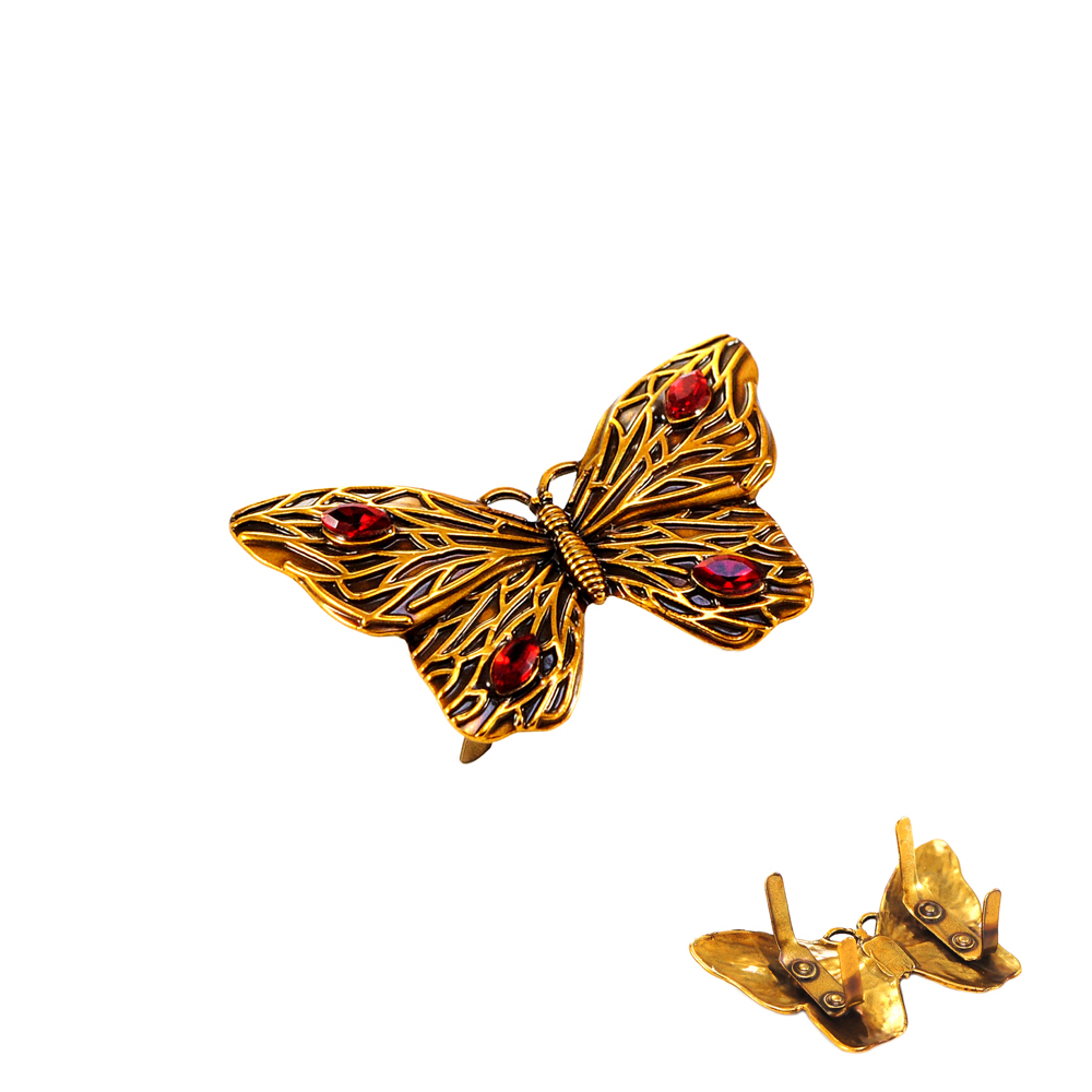 Краб металл Бабочка 5*3см GOLD, красные камни. Крабы Металл Цветы, Жуки