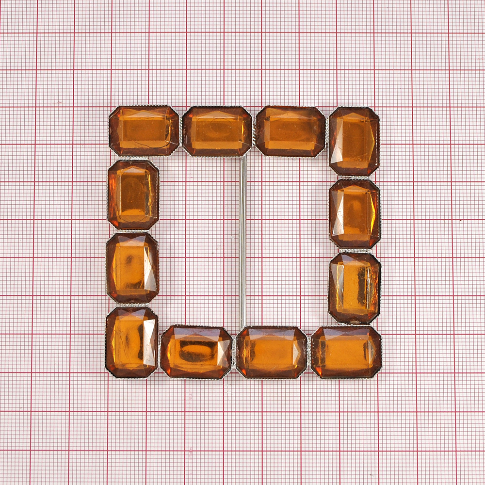 Укр.стекл. 7548 NIKEL пряжка 4,5см; 12 средних янтарных камня. Перетяжка металл со стразами