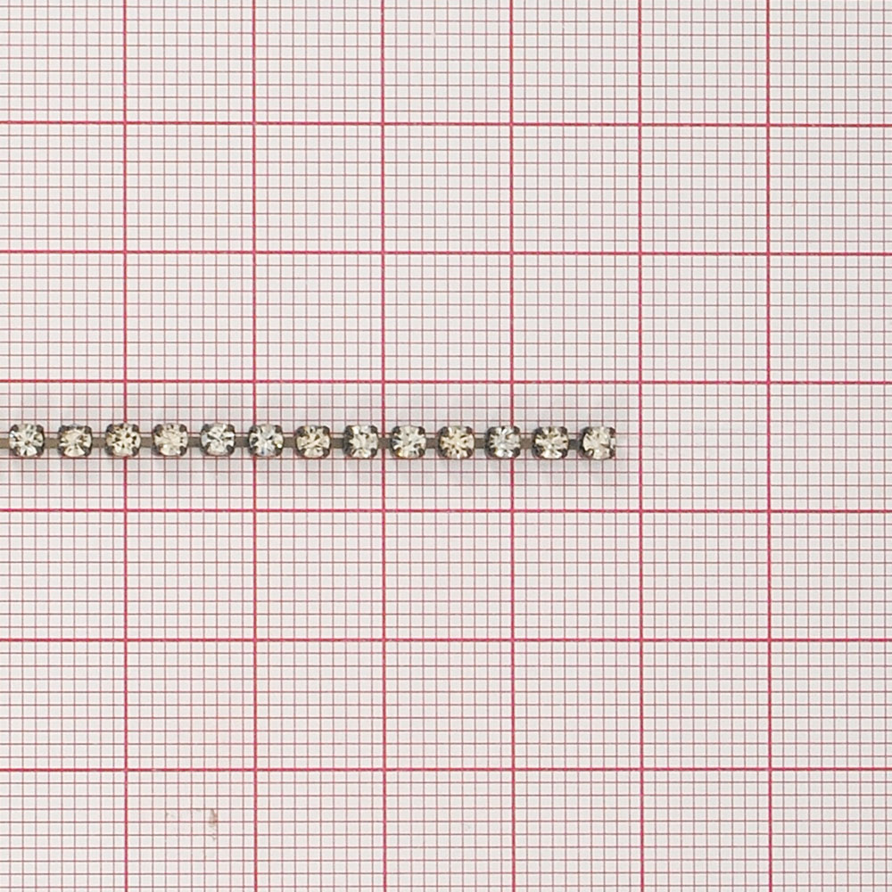 Тесьма стразы SS10, никель блек, белые камни, ярд. Тесьма из страз