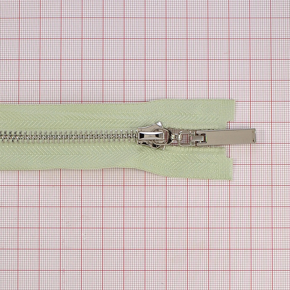 Змейка металлическая №5 85см, О/Е, Nickel и светло салатовая ткань, шт. Змейка Металл