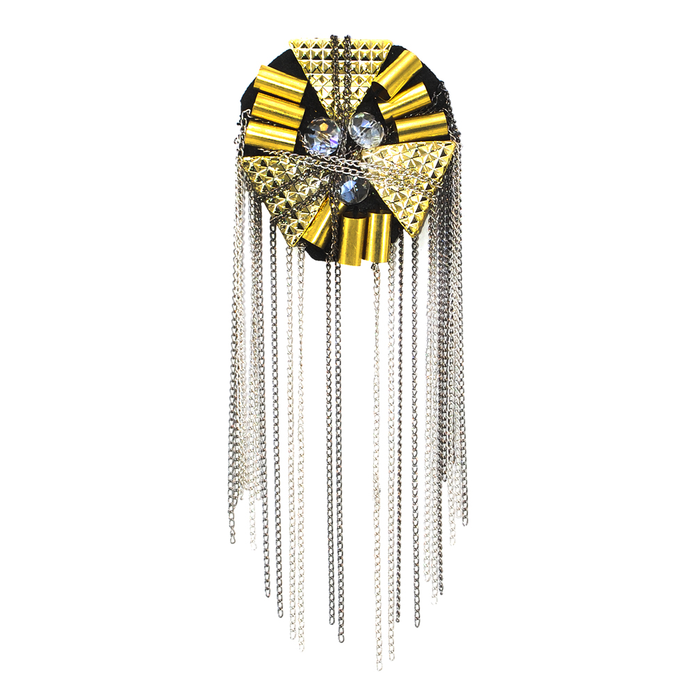 Аппликация декор  эполет круглый, три трубки-бусины и треугольные пластины GOLD, цепи . Аппликация Декор