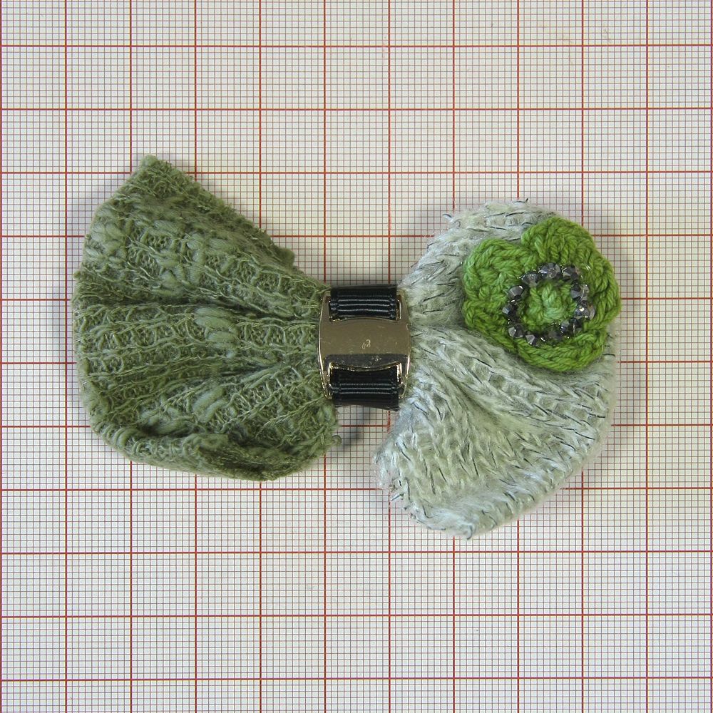 Аппликация декор обувная 24 Бант вязаный серо-зеленый шт. Аппликации Пришивные Цветы Банты