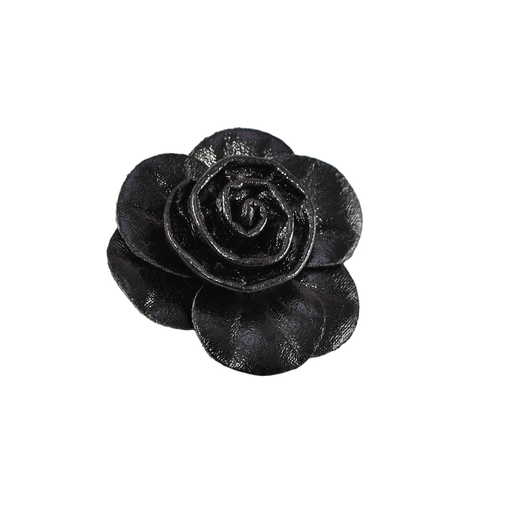 Аппликация декор обувная F-5530 Роза черная, кожа, шт. Аппликации Пришивные Обувные