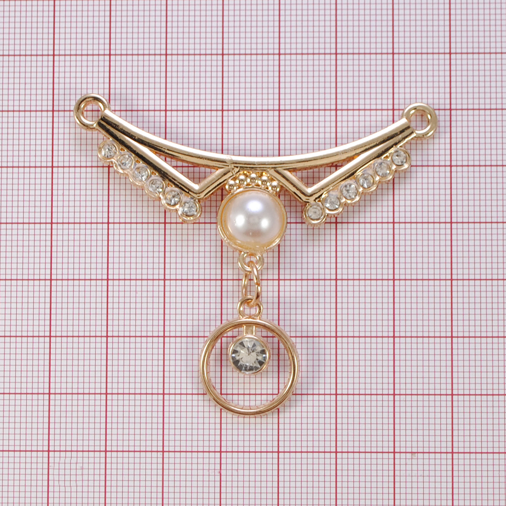 Перетяжка металл Воротник с жемч., 6,5*6см GOLD, камень diamond, подвеска, шт. Перетяжка металл со стразами
