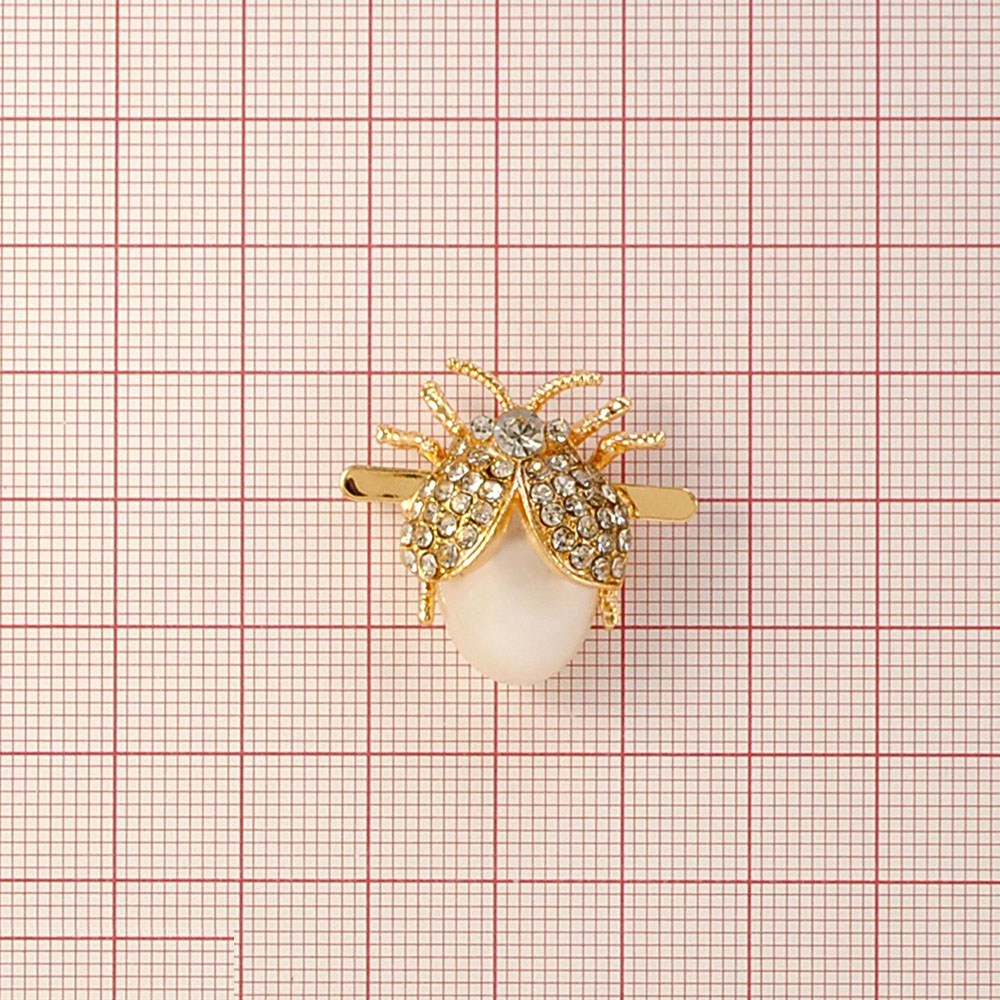 Краб Камни в металле Жук 13*23мм золото, белые камни, белый жемчуг, шт. Крабы Металл Цветы, Жуки