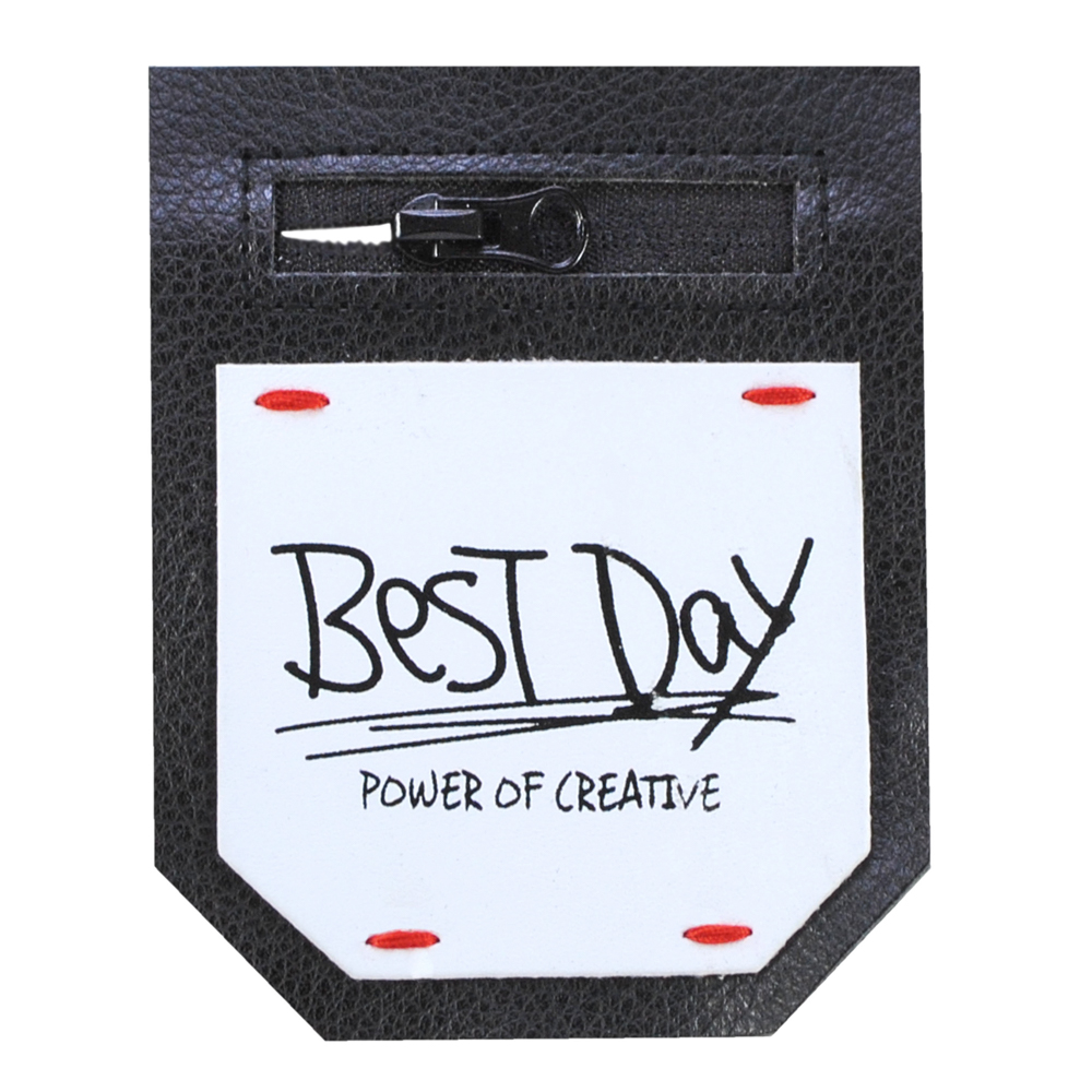 Аппл. к/з приш. карман и змейка BEST DAY 8*10см черн., бел., шт. Нашивка Кожзам