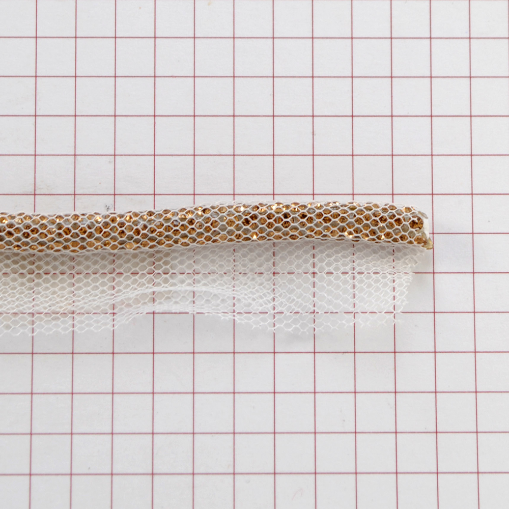 Шнур со стразами, золотые камни, белая сетка, ярд. Тесьма из страз